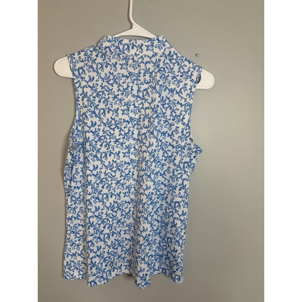 Tommy Bahama Golf & Tennis 1/4 Zip Top Sleeveless Shirt Size L~ Blue White - Picture 5 of 5